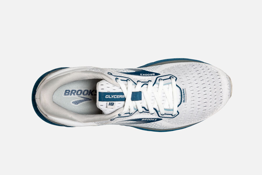 Brooks Running Shoes - Glycerin 18 Road Mens - White/Blue - JGA-102345